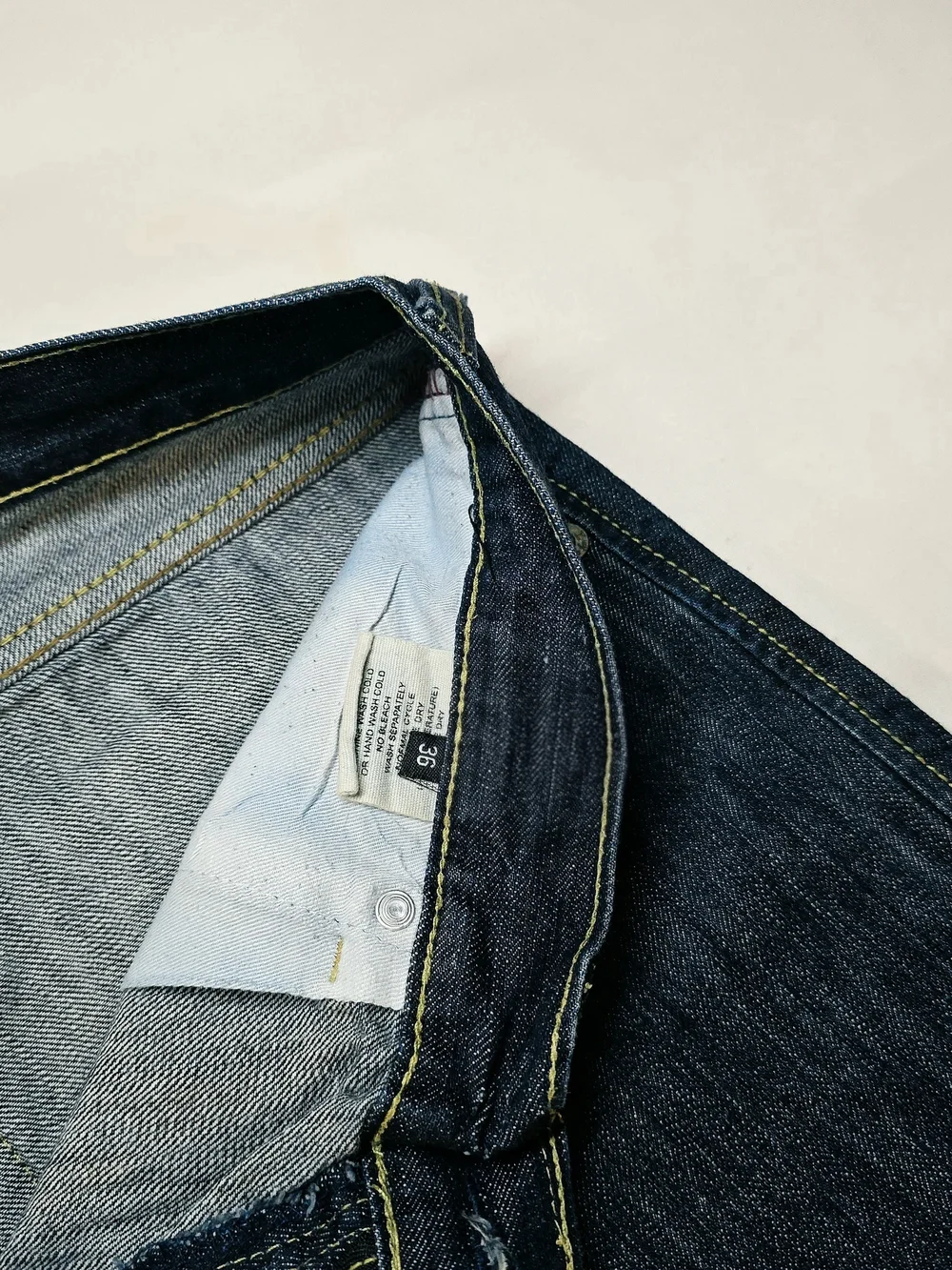 Evisu Men's Dark Blue Denim Shorts with Yellow Topstitching